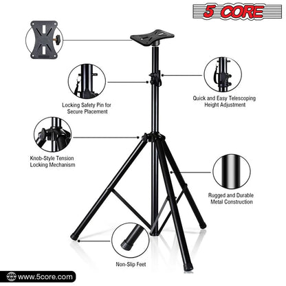 5Core Speaker Stand Tripod Floor Short Adjustable DJ Studio Monitor Stands Pole Mount BLACK