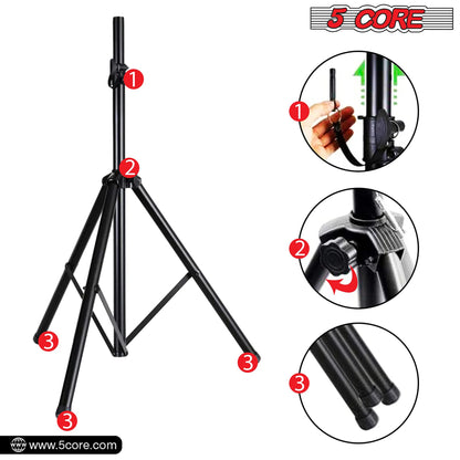 5Core Speaker Stand Tripod Floor Short Adjustable DJ Studio Monitor Stands Pole Mount BLACK