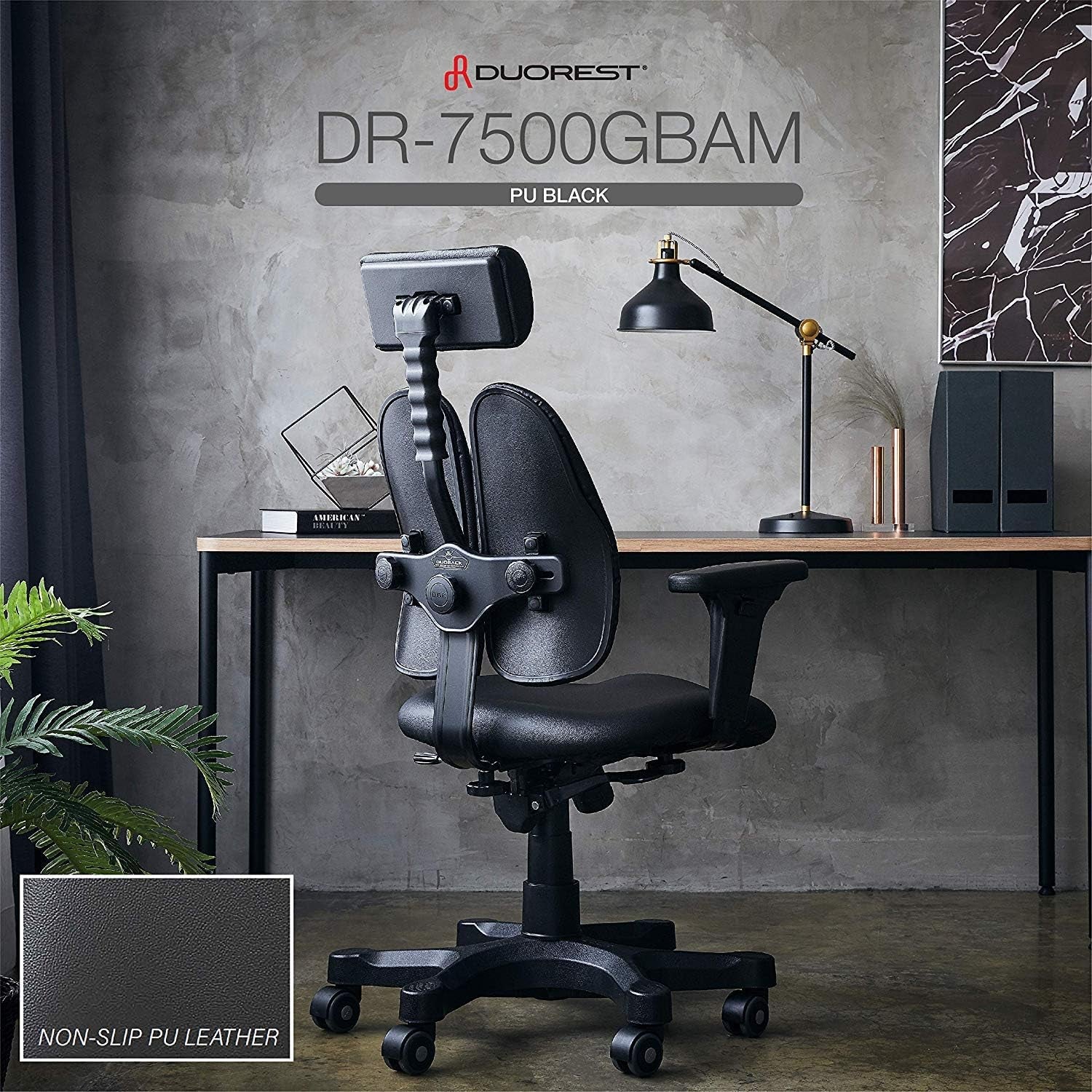 Gold Ergonomic Office Chair with Twin Backrests,  System for Proper Posture and Pressure Distribution, Height Adjustable Headrest Armrest, Tension Tilt [Synthetic Leather/Black]