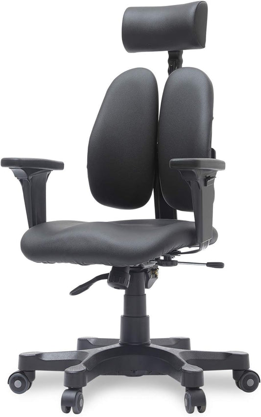 Gold Ergonomic Office Chair with Twin Backrests,  System for Proper Posture and Pressure Distribution, Height Adjustable Headrest Armrest, Tension Tilt [Synthetic Leather/Black]