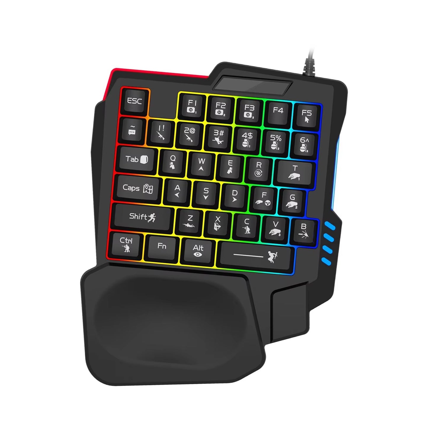 Gaming Keyboard Rainbow Backlit Small 35-Key One-Handed Controller Lightweighted Wrist Rest Gaming Keypad for Gamer Video Gaming