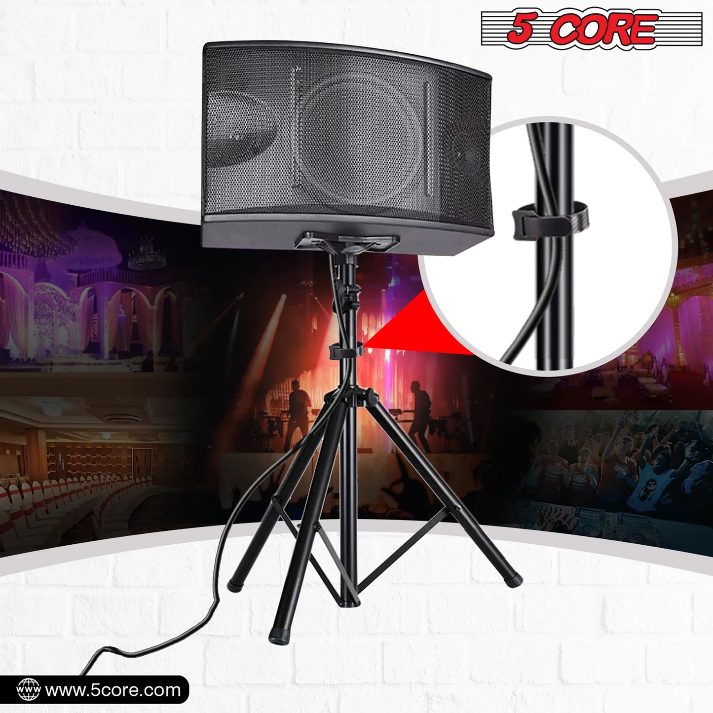 5Core Speaker Stand Tripod Floor Short Adjustable DJ Studio Monitor Stands Pole Mount BLACK