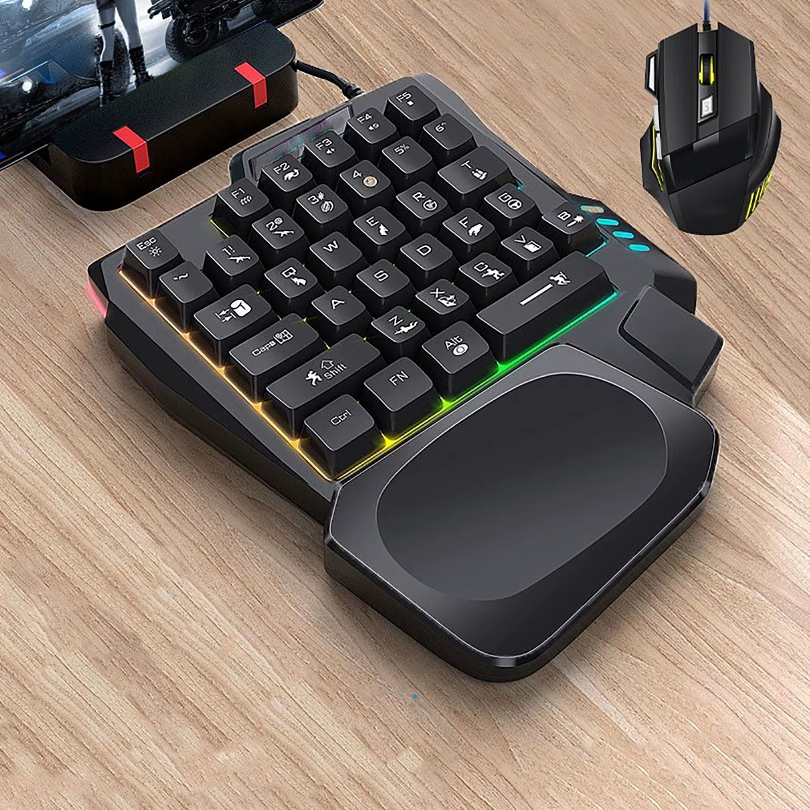 Gaming Keyboard Rainbow Backlit Small 35-Key One-Handed Controller Lightweighted Wrist Rest Gaming Keypad for Gamer Video Gaming