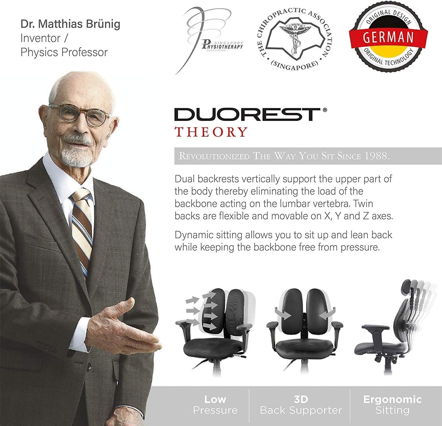 Gold Ergonomic Office Chair with Twin Backrests,  System for Proper Posture and Pressure Distribution, Height Adjustable Headrest Armrest, Tension Tilt [Synthetic Leather/Black]