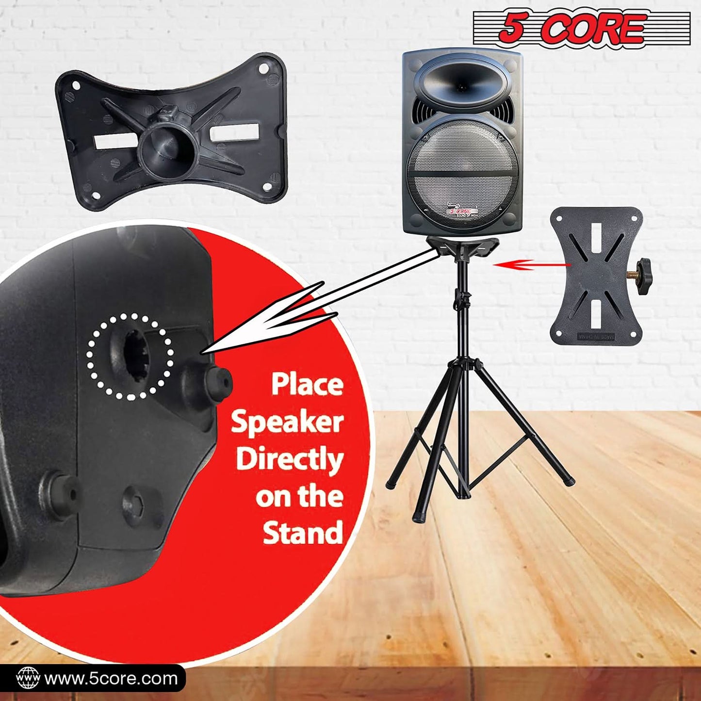 5Core Speaker Stand Tripod Floor Short Adjustable DJ Studio Monitor Stands Pole Mount BLACK